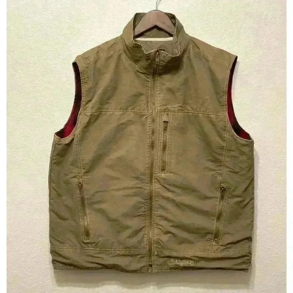 Patina Brown Men Flannel Lined Vest XL Full Zip Outdoor Hiking Hunting Cabincore